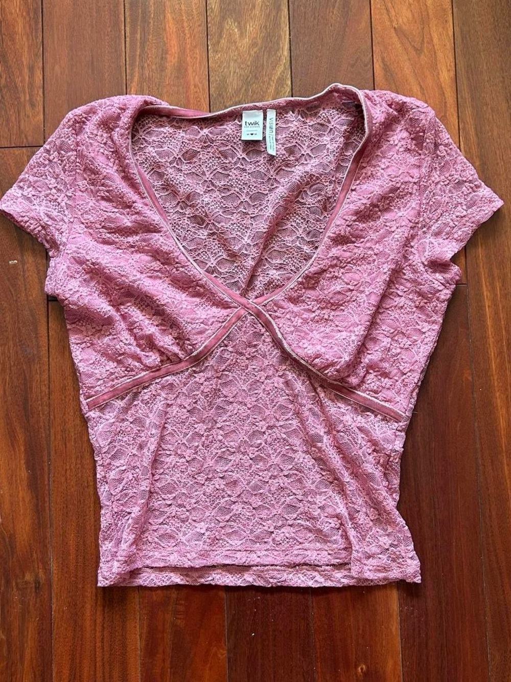 Twik Pink Sheer Floral Lace Top